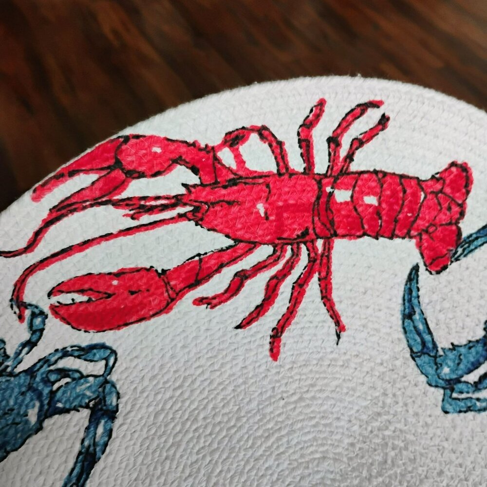 Lobster & Crab Woven Round Cotton Table Mat 15" Coastal Nautical Beach Placemat - Picture 4 of 5